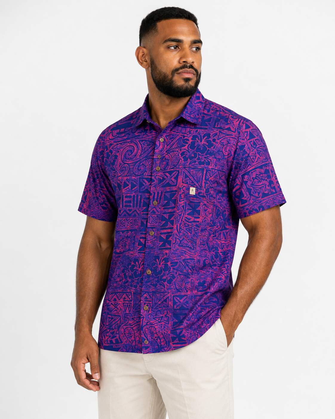 Aisokula Fit Cam Ocean Print Mens Regular Shirt