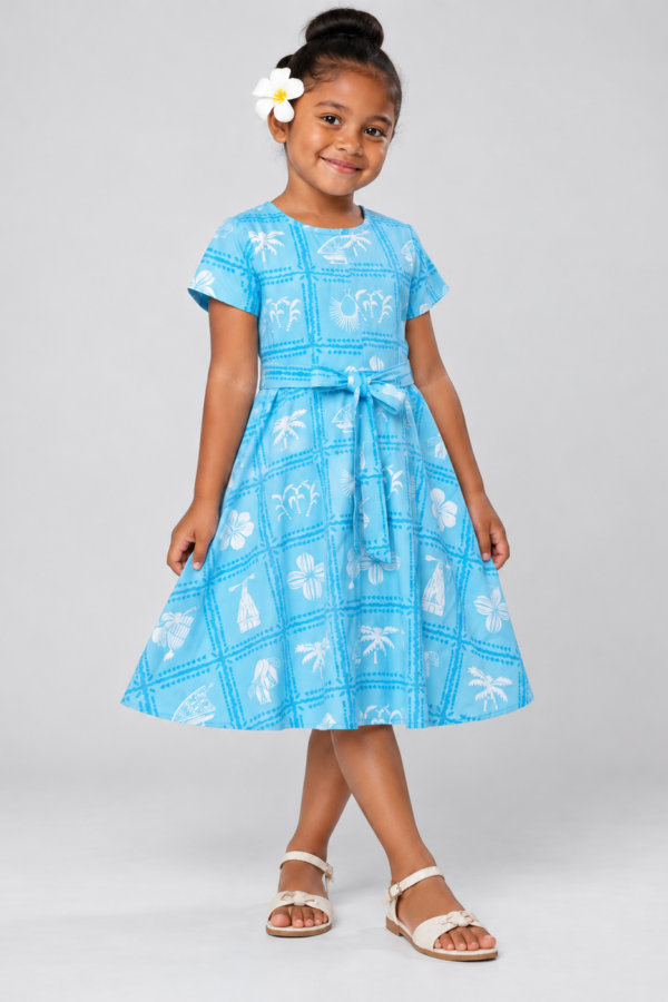 Girls Polyester Bula Short Sleeve Flare Dress W/belt Nation