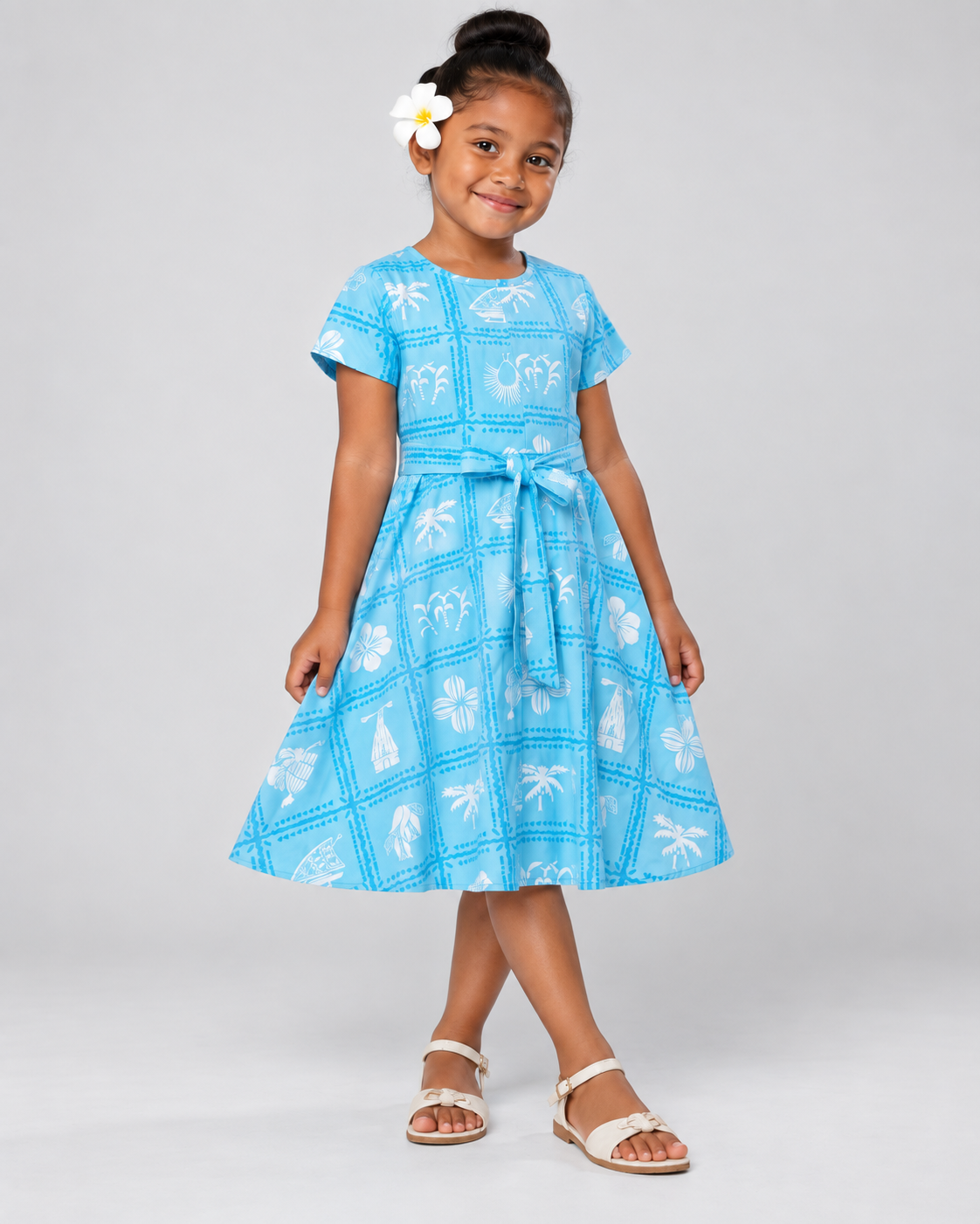 Girls Polyester Bula Short Sleeve Flare Dress W/belt Nation