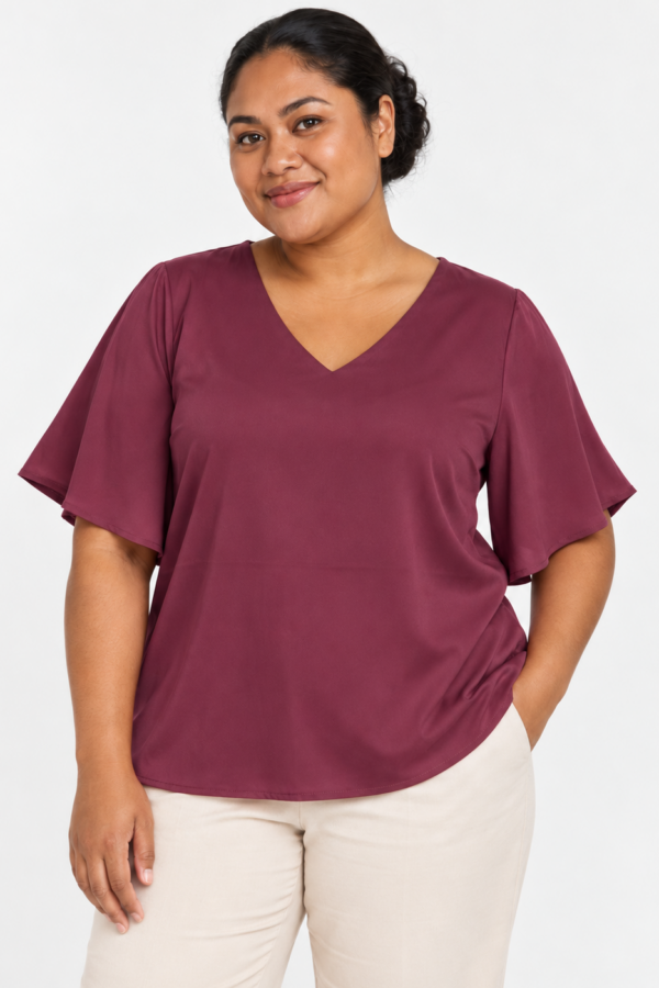 Satin Short Sleeve Top Burgundy